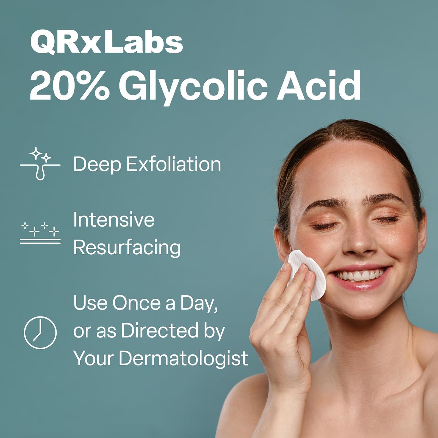 Applying QRxLabs Glycolic Pads on the face for daily exfoliation