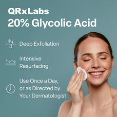 Applying QRxLabs Glycolic Pads on the face for daily exfoliation