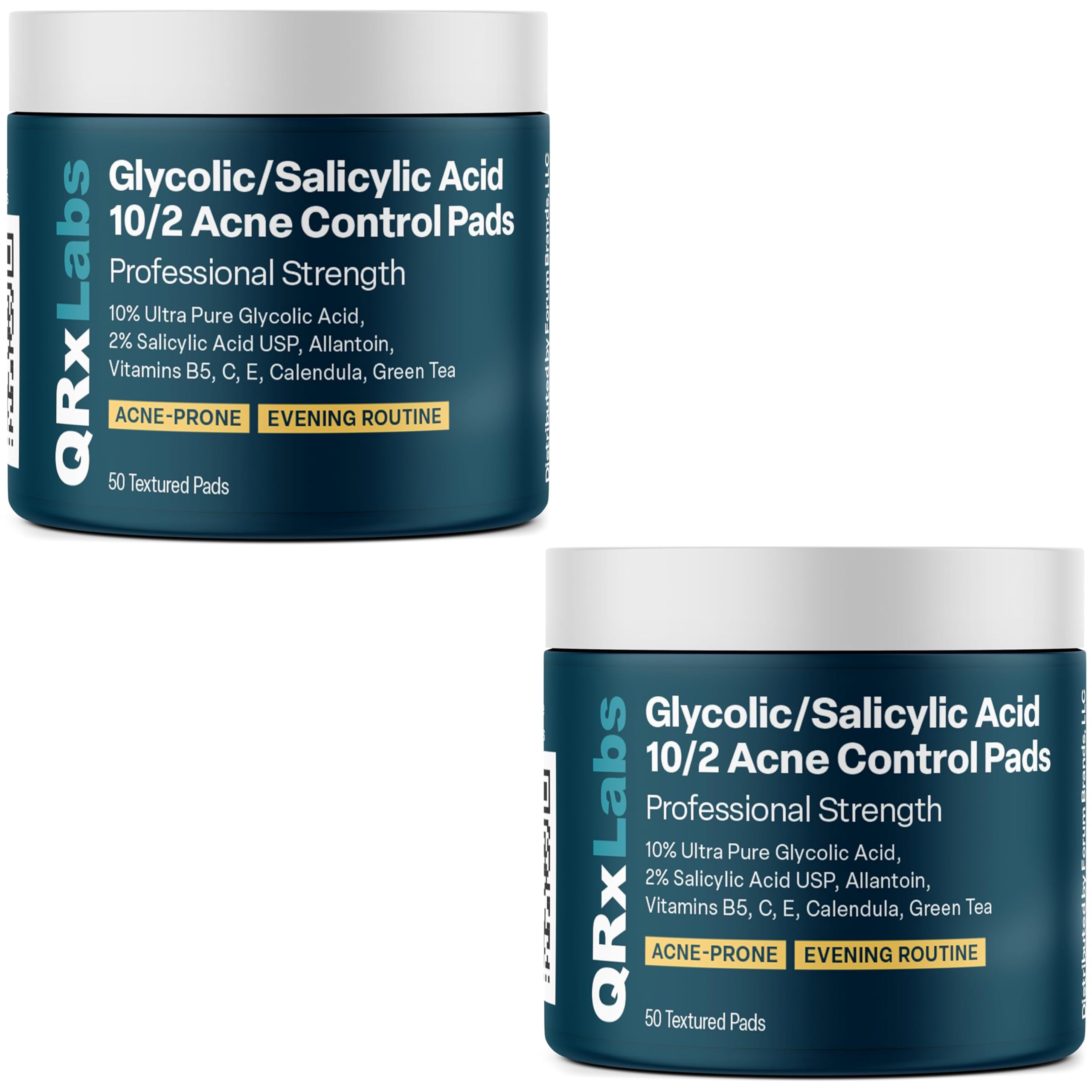 QRxLabs Glycolic/Salicylic pad pack close-up shows exfoliating action for clearer skin.