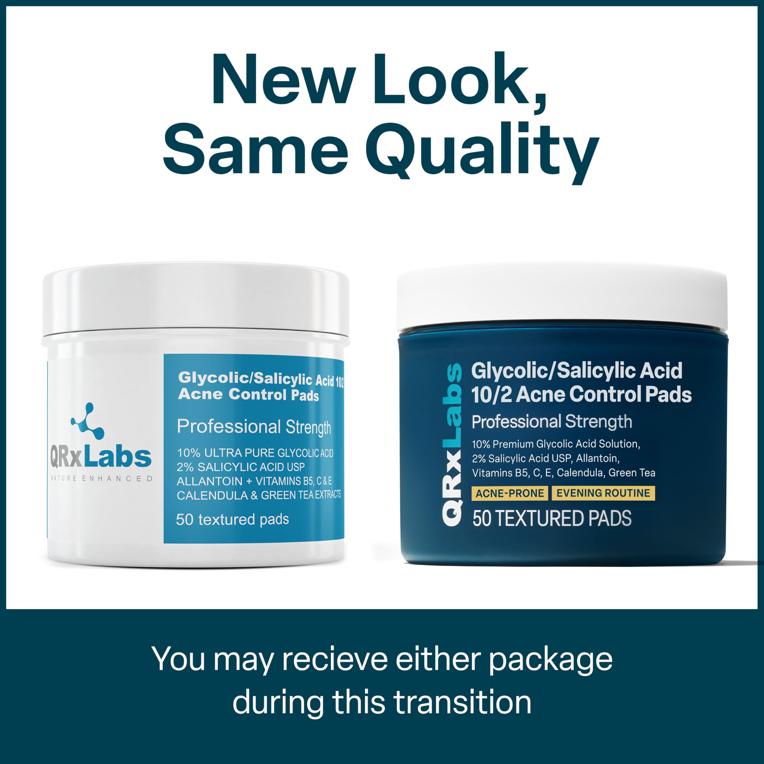 QRxLabs green tea extracts pads closeup for soothing, antioxidant benefits.
