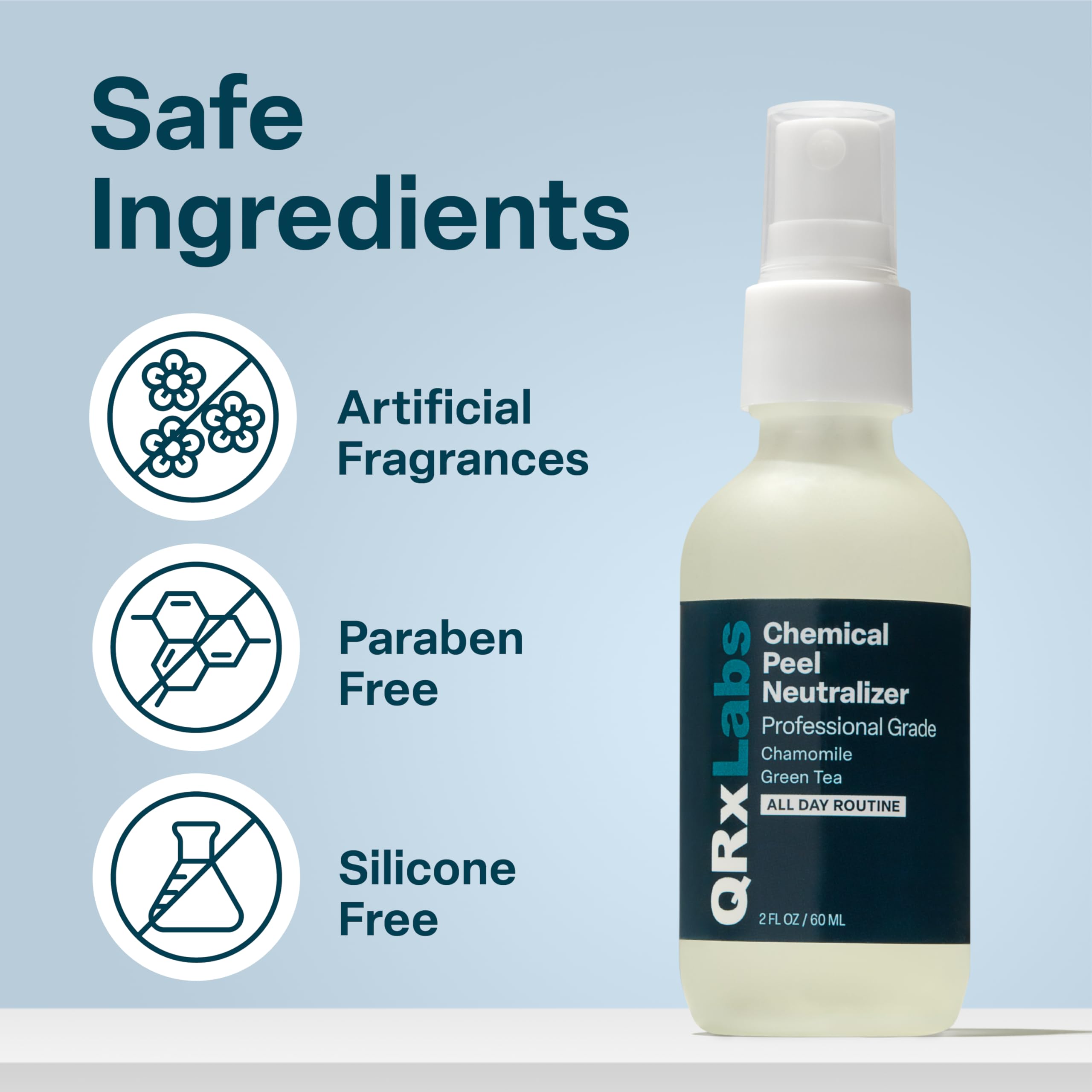 QRxLabs hydrating mist on clean skin conveys refreshing feel
