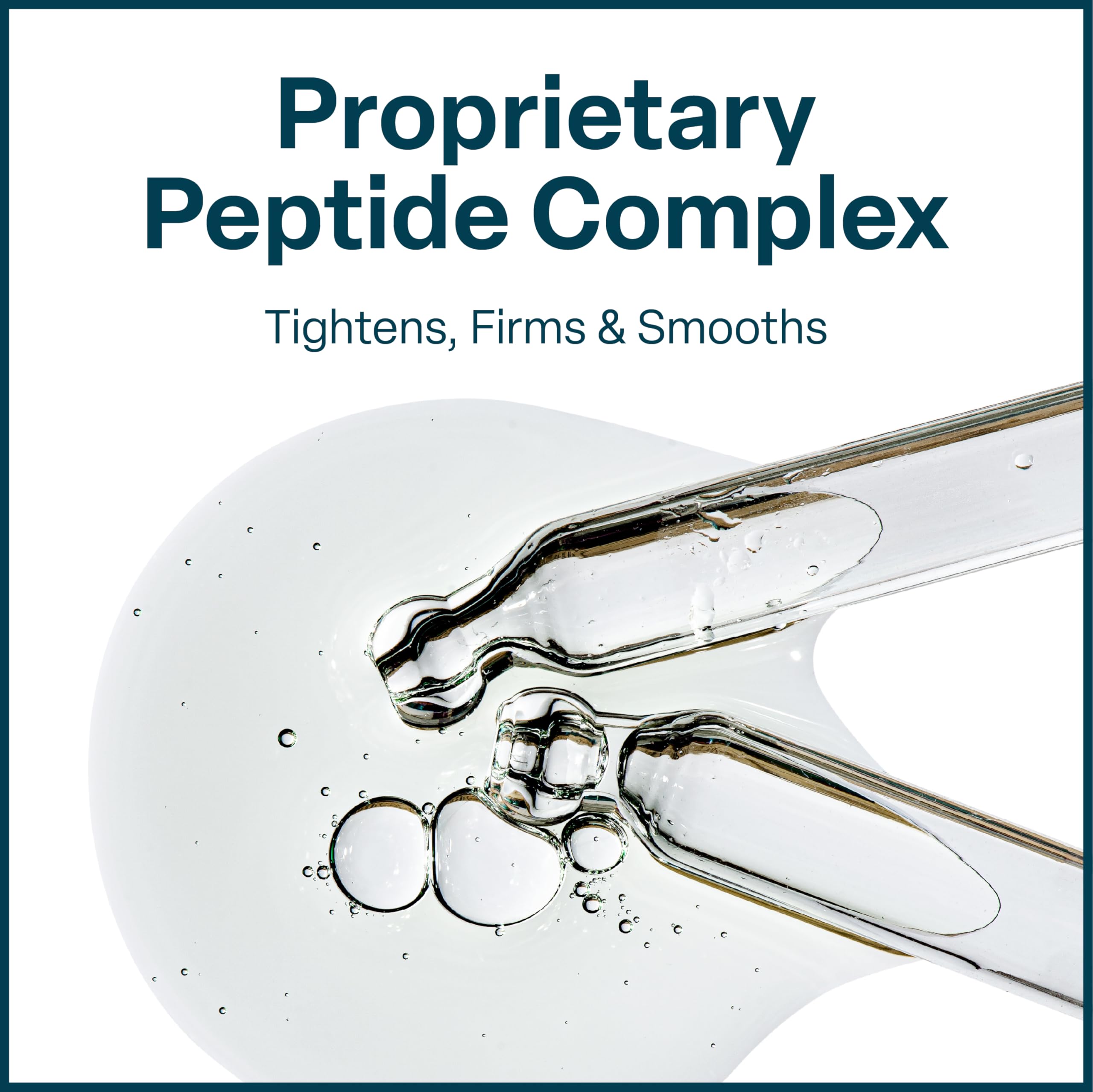 QRxLabs Peptide Complex Serum texture swatch on skin for smoother, hydrated appearance.