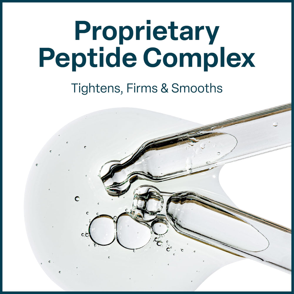QRxLabs Peptide Complex Serum texture swatch on skin for smoother, hydrated appearance.
