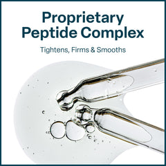 QRxLabs Peptide Complex Serum texture swatch on skin for smoother, hydrated appearance.