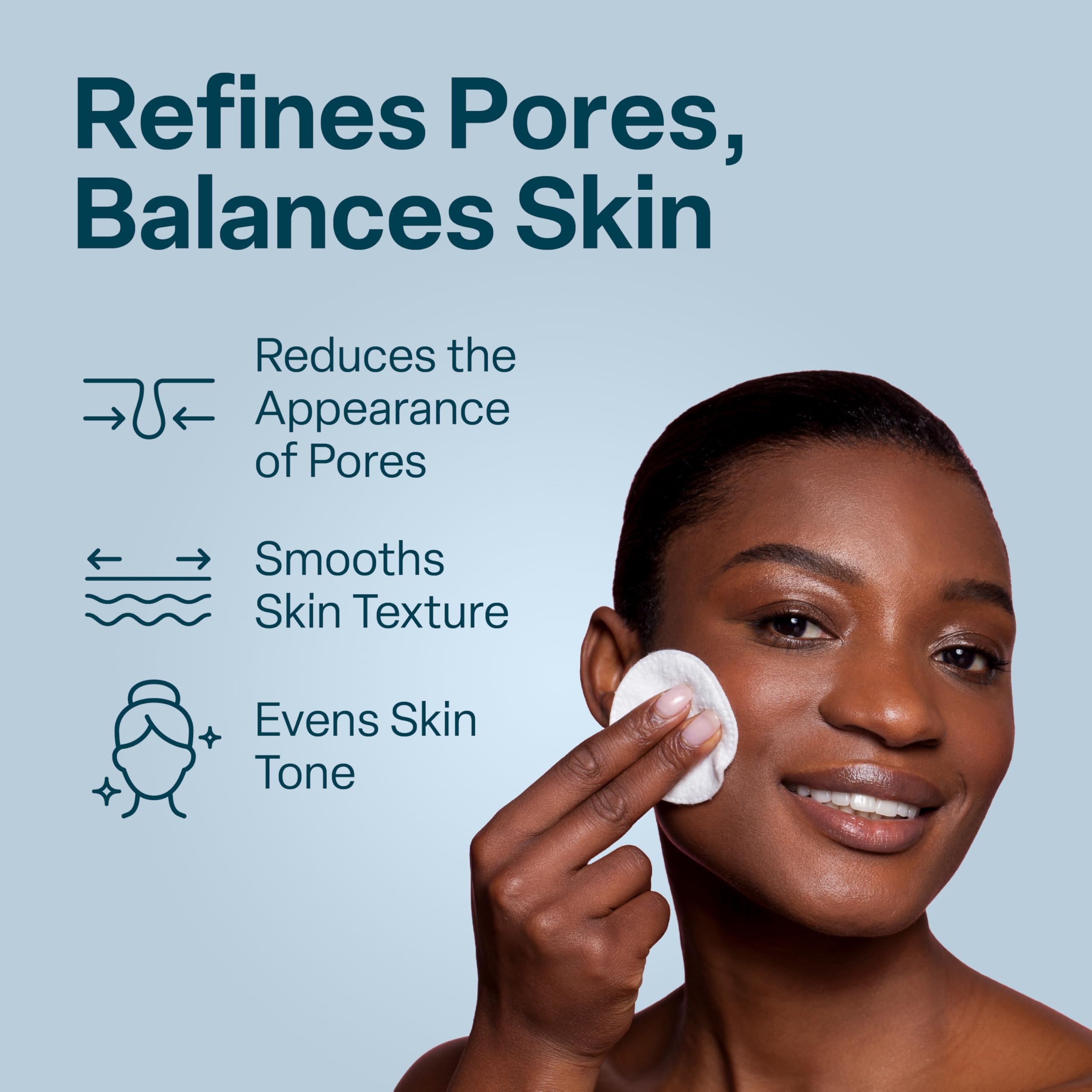 QRxLabs Pore Toner Pads application closeup demonstrating gentle exfoliation for refined texture