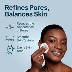 QRxLabs Pore Toner Pads application closeup demonstrating gentle exfoliation for refined texture