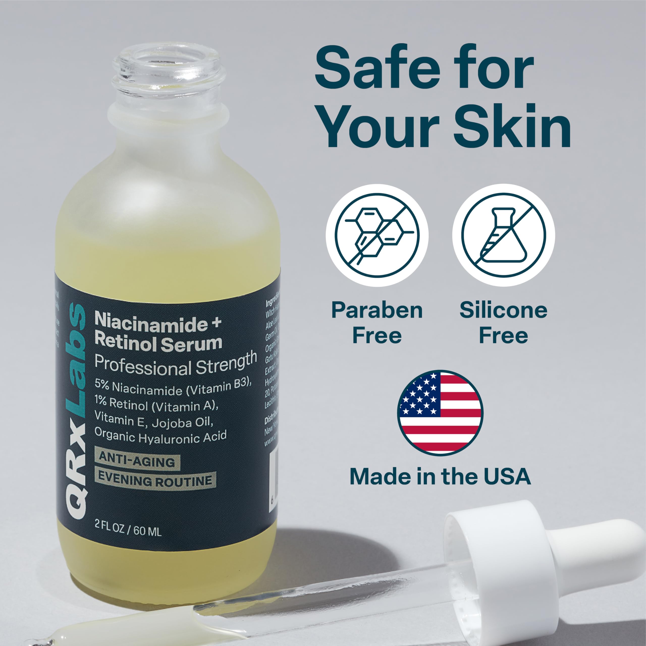 QRxLabs vitamin E and jojoba oil hydration on the skin.