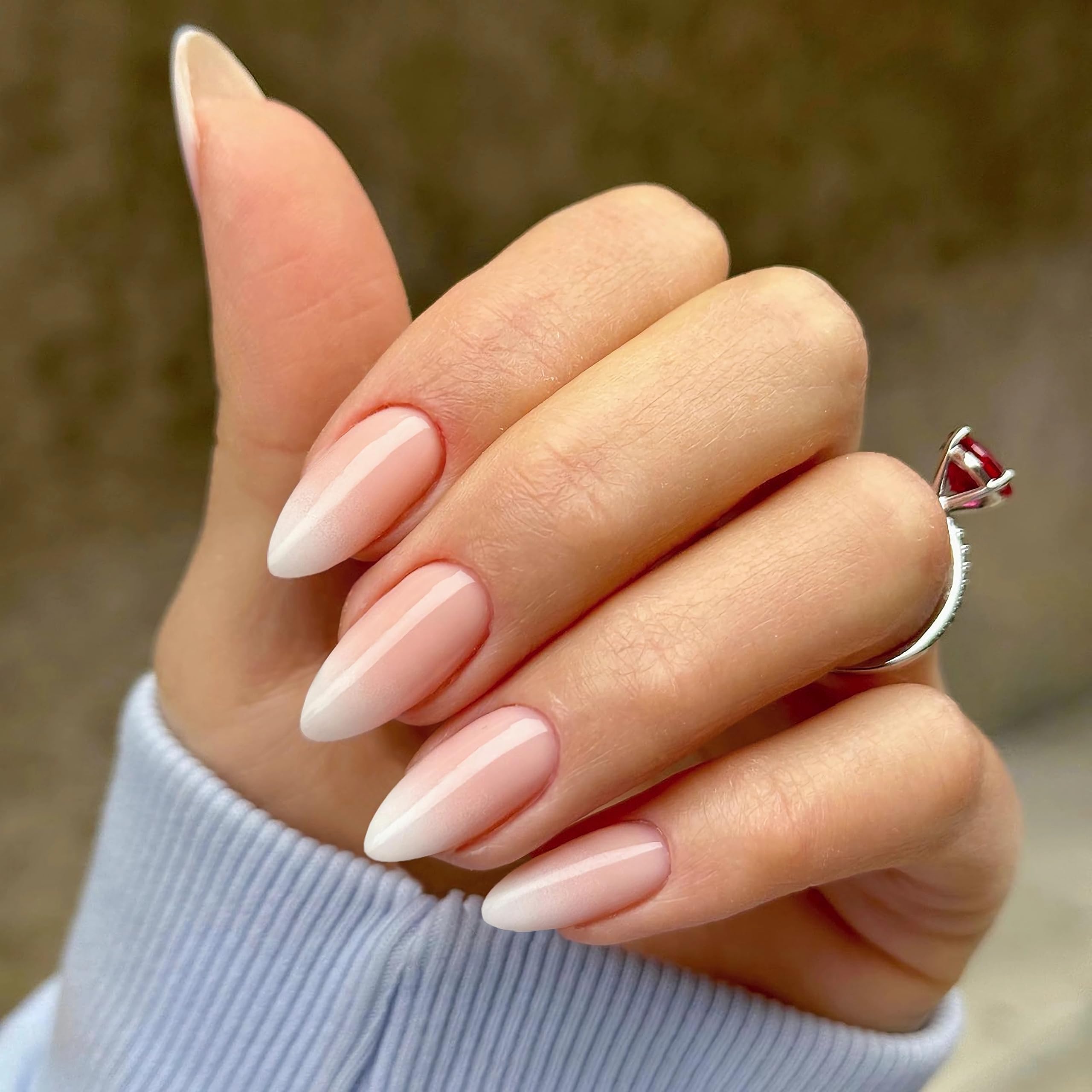 Qsnidy almond-ombre nude to white nails in medium fit for quick style