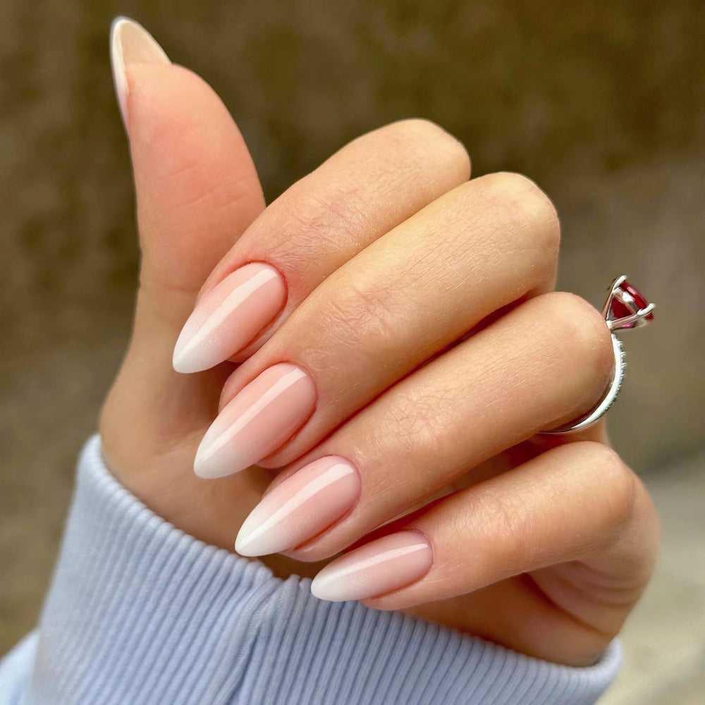 Qsnidy almond-ombre nude to white nails in medium fit for quick style