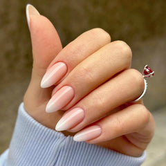 Qsnidy almond-ombre nude to white nails in medium fit for quick style