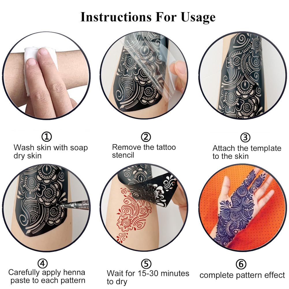 QSTOHENA reusable henna stencil templates for beginners and family use