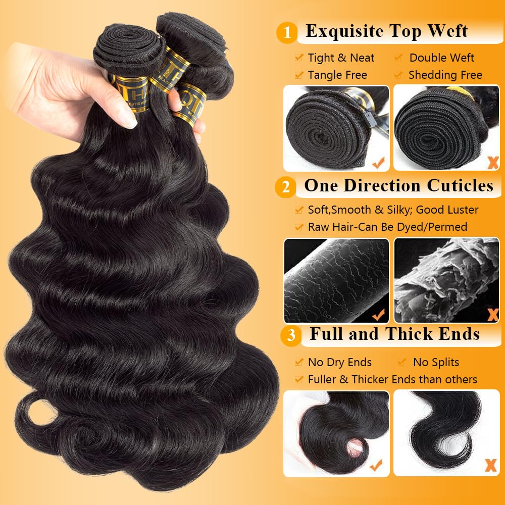 QTHAIR Brazilian body wave 16-inch bundle with compact ends and smooth shine