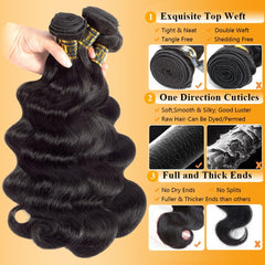 QTHAIR Brazilian body wave 16-inch bundle with compact ends and smooth shine