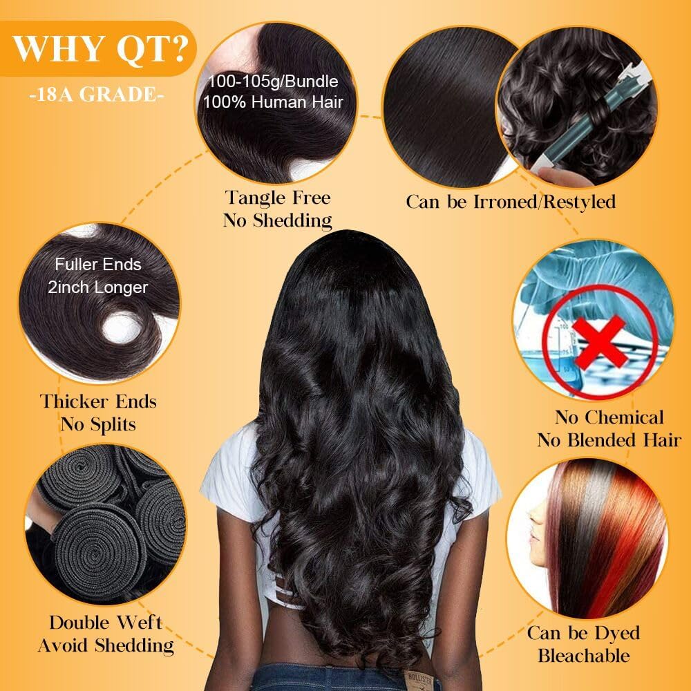 QTHAIR Brazilian body wave 18-inch bundle shows fullness and natural movement