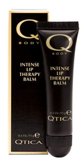 Qtica Intense Lip Repair Balm texture closeup, rich beeswax formula seals moisture overnight.