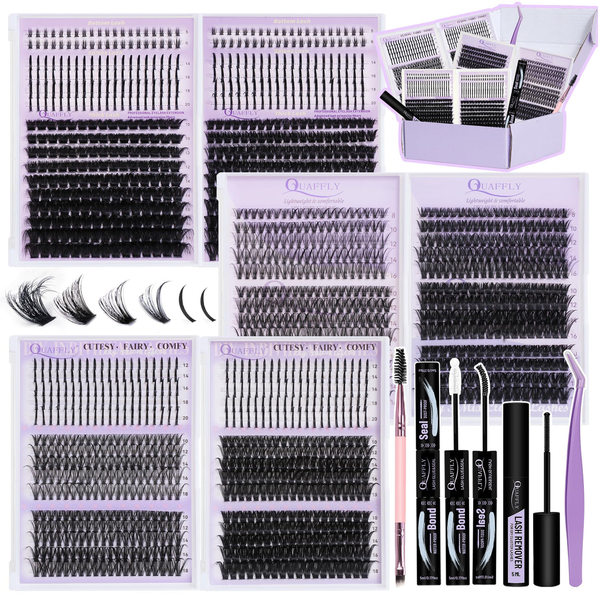 QUAFFLY D Curl spike lash kit ensemble for versatile eye looks and easy styling.