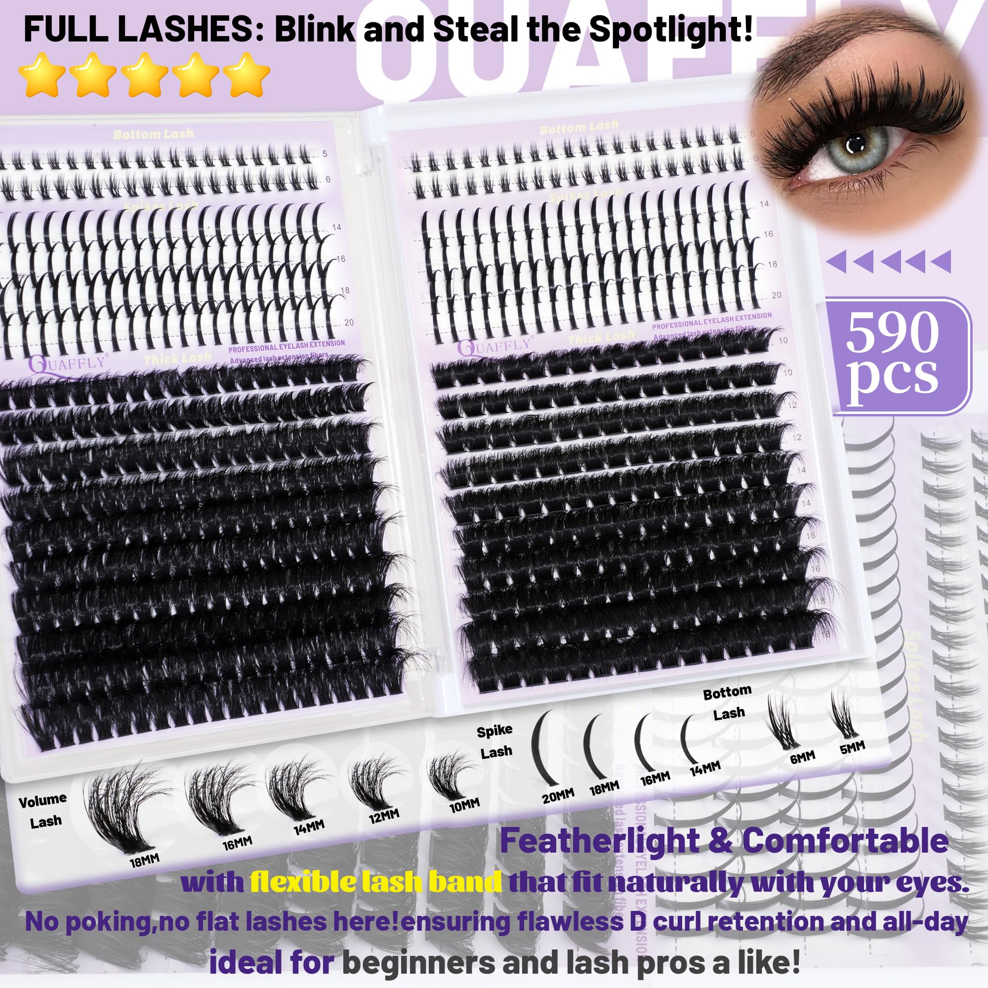 QUAFFLY D Curl spike lashes lower-lashes pairing enhances eye openness.