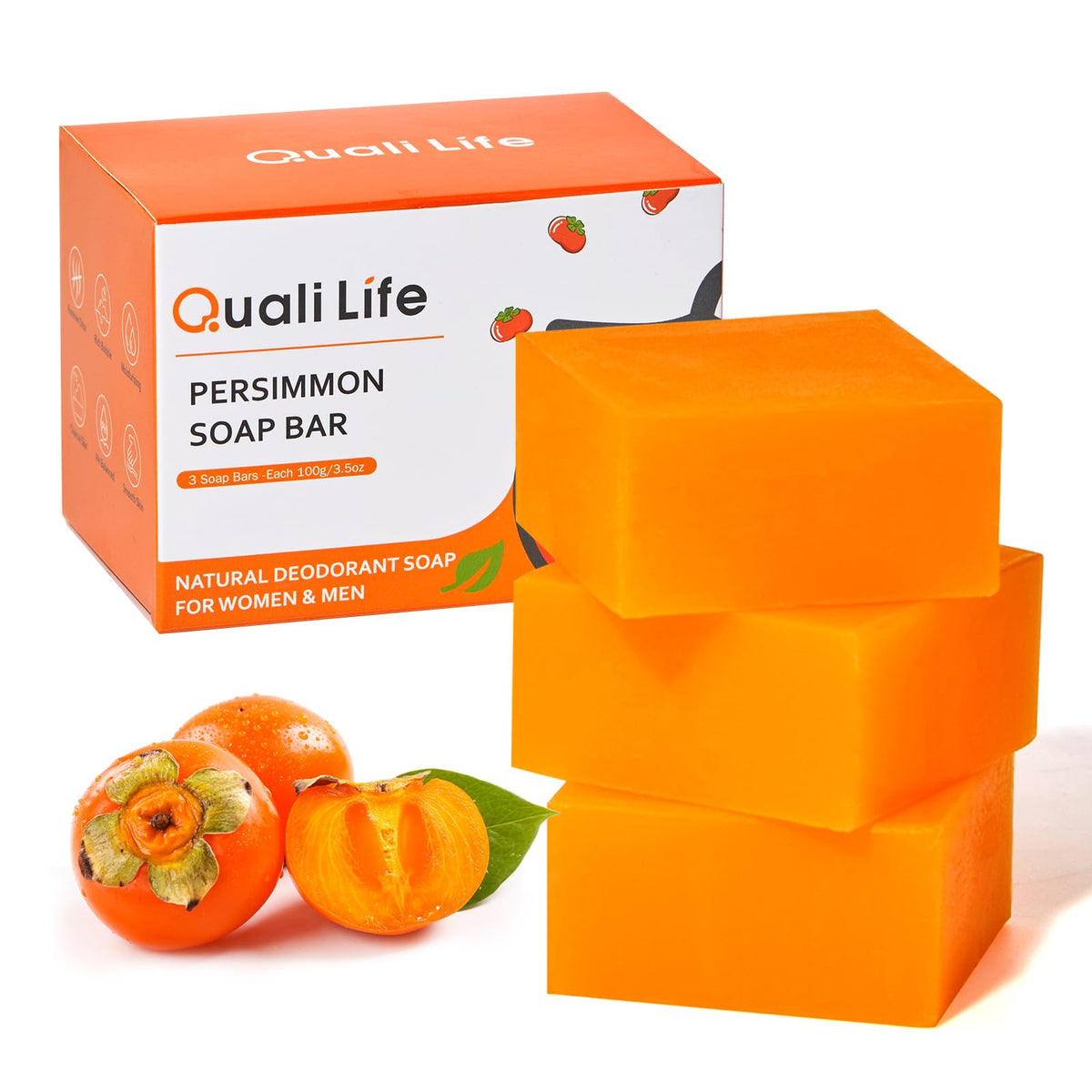 QualiLife Persimmon Soap Bar packaging showing eco-friendly design for daily odor control
