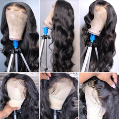 Quandian 28 inch body wave lace front wig side part for versatile styling.