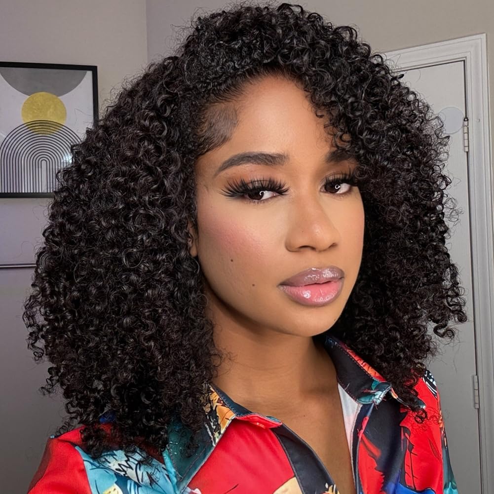 QUANDIAN Kinky Curly 3 In 1 Half Wig with glueless fit for a natural look