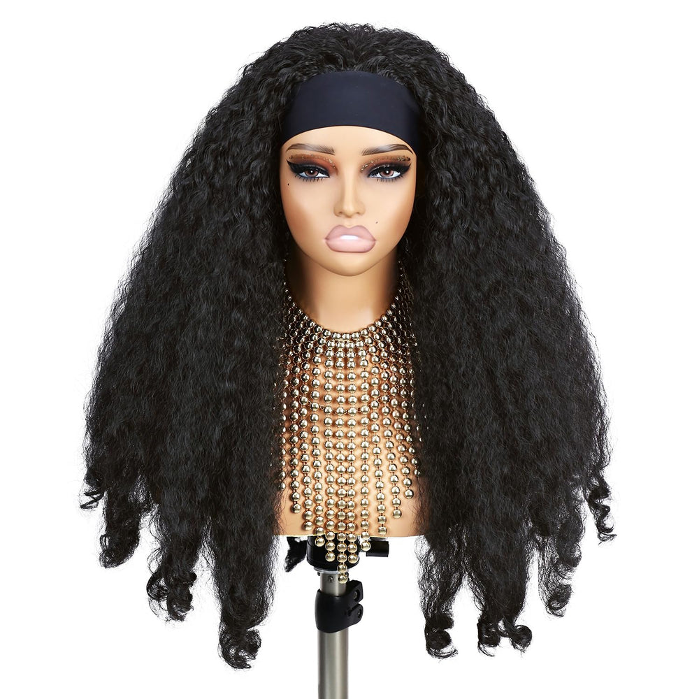 Quantum Love glueless headband wig showing quick secure fit with magic tape