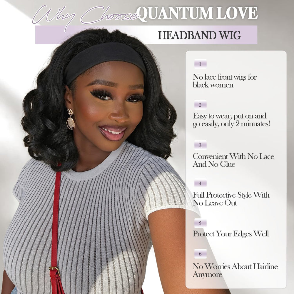 Quantum Love headband wig package includes wig caps and extra headbands.
