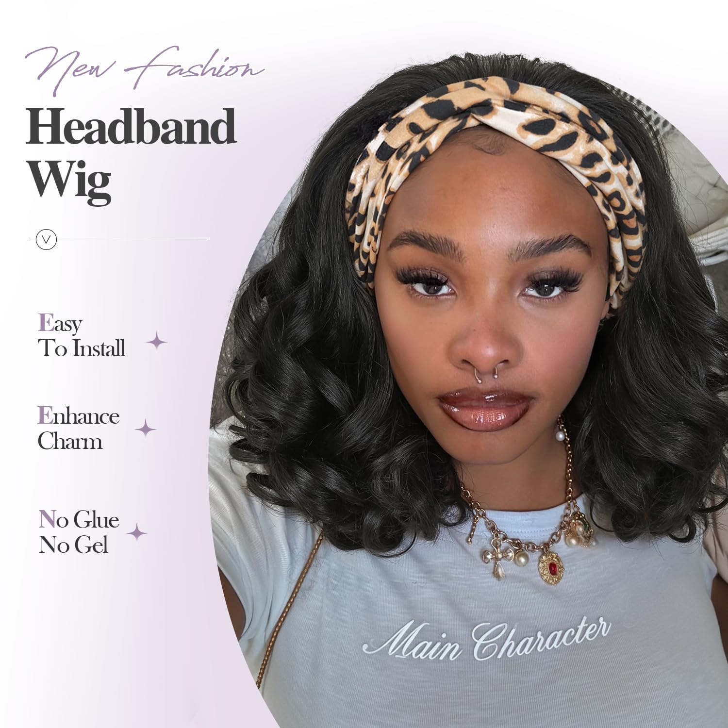 Quantum Love headband wig with headbands displays easy wear and adjustable style.