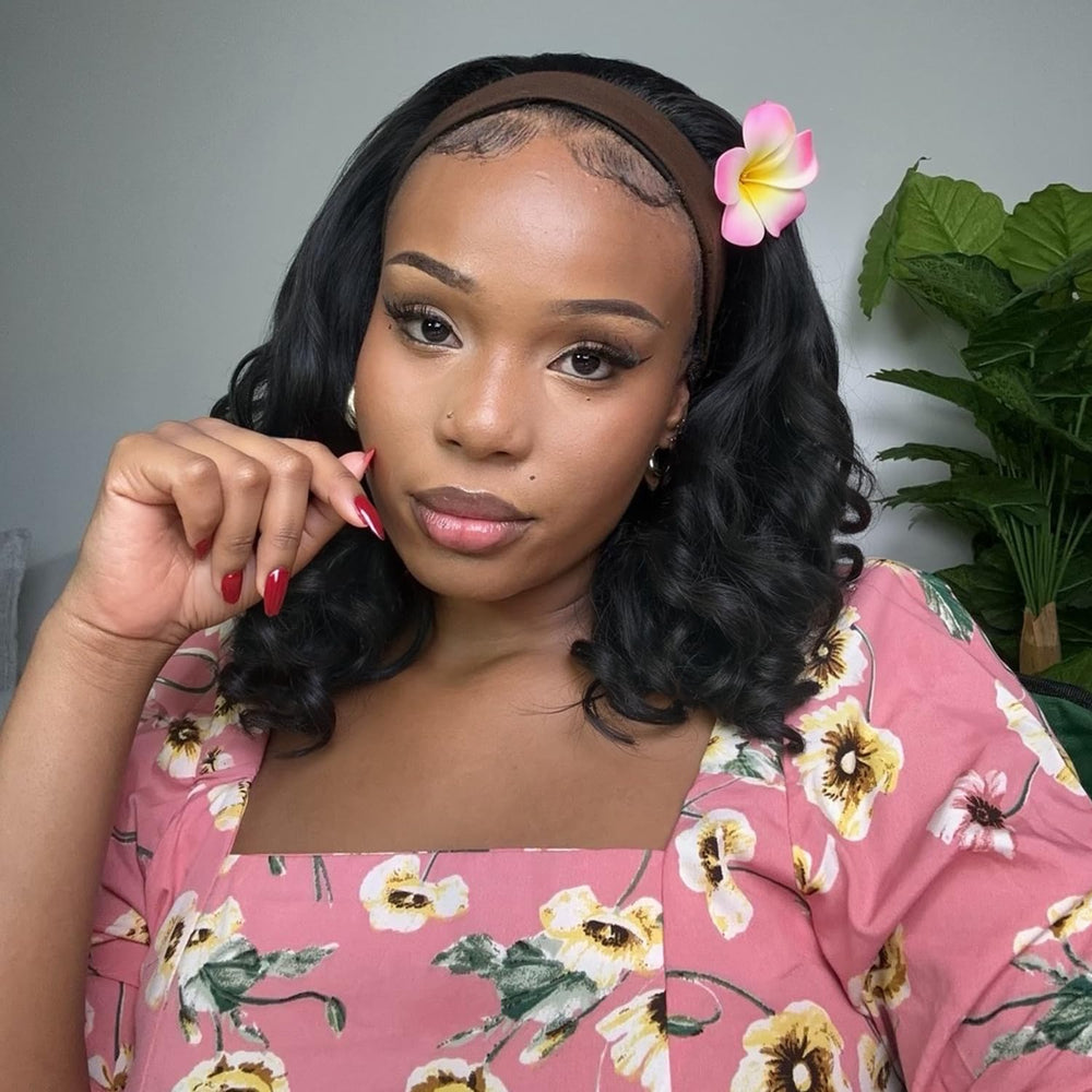 Quantum Love Yaki curly headband wig front view for a natural ready-to-wear look.