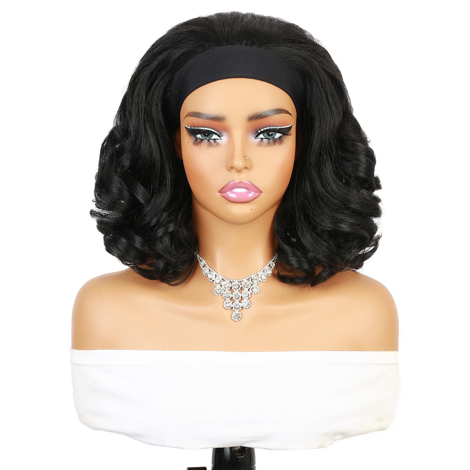 Quantum Love Yaki curly headband wig side view shows versatile styling options.