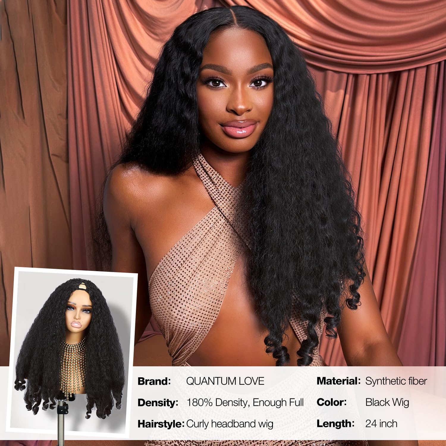 Quantum Love Yaki Curly Wig silky fibers create smooth, tangle-free curls.