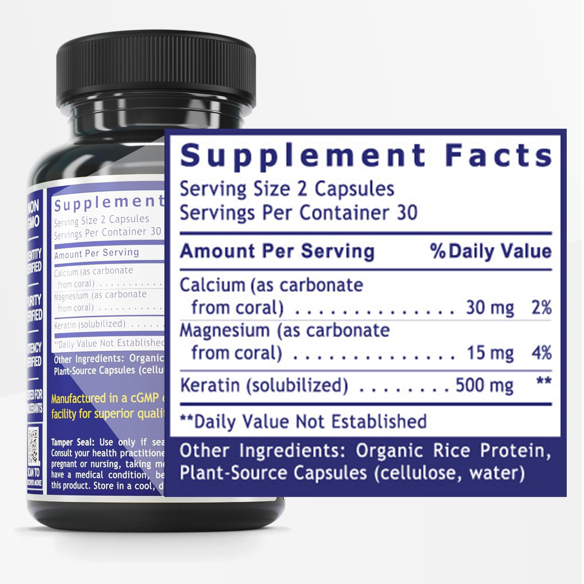 Capsules of Quantum Nutrition keratin supplement for easy daily use.