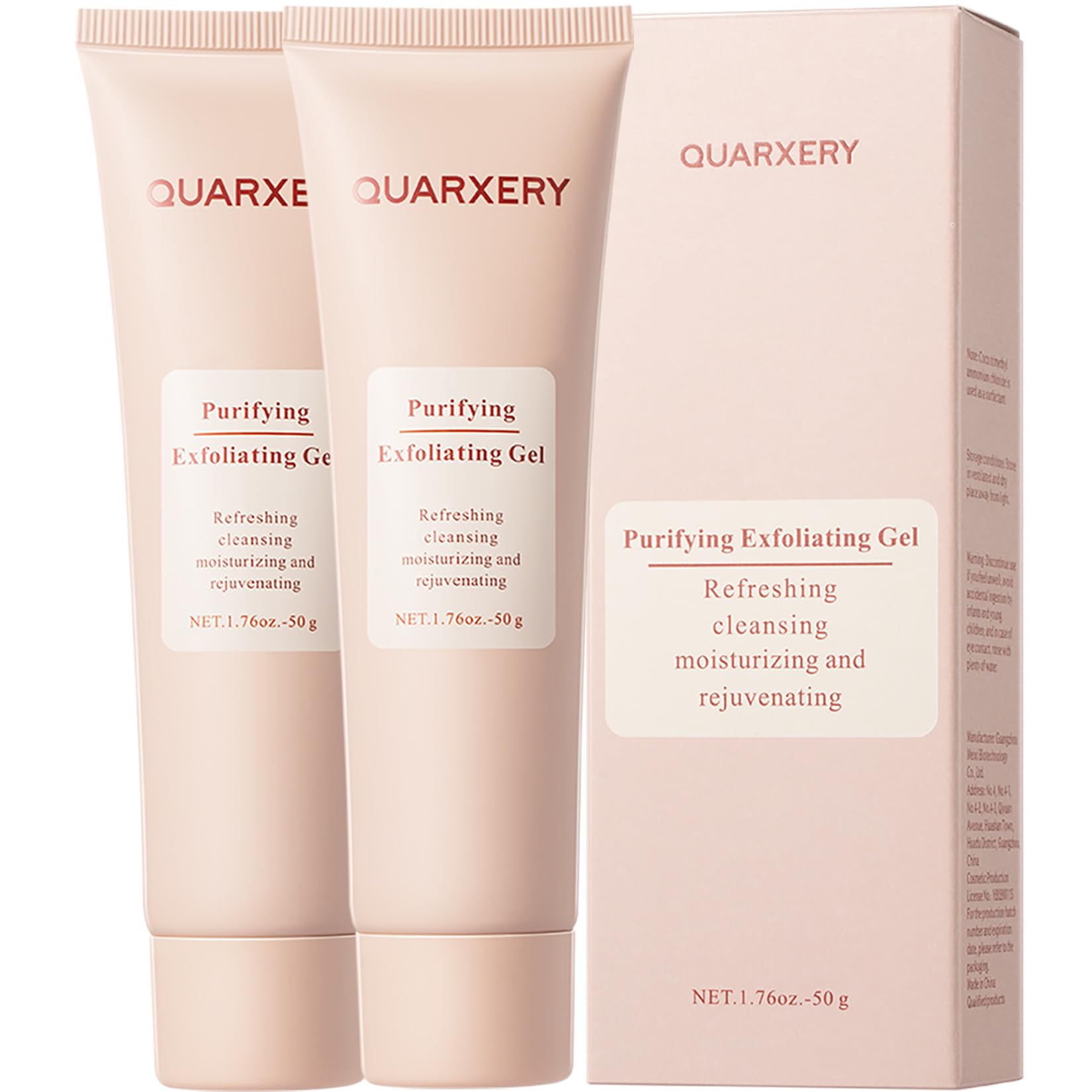QUARXERY Purifying Exfoliating Gel bottle close-up for gentle cleansing and pore care.