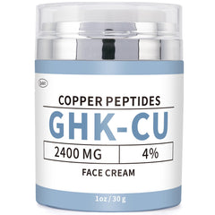 QUBIT GHK-Cu copper peptide face cream jar close-up showing premium packaging and smooth texture