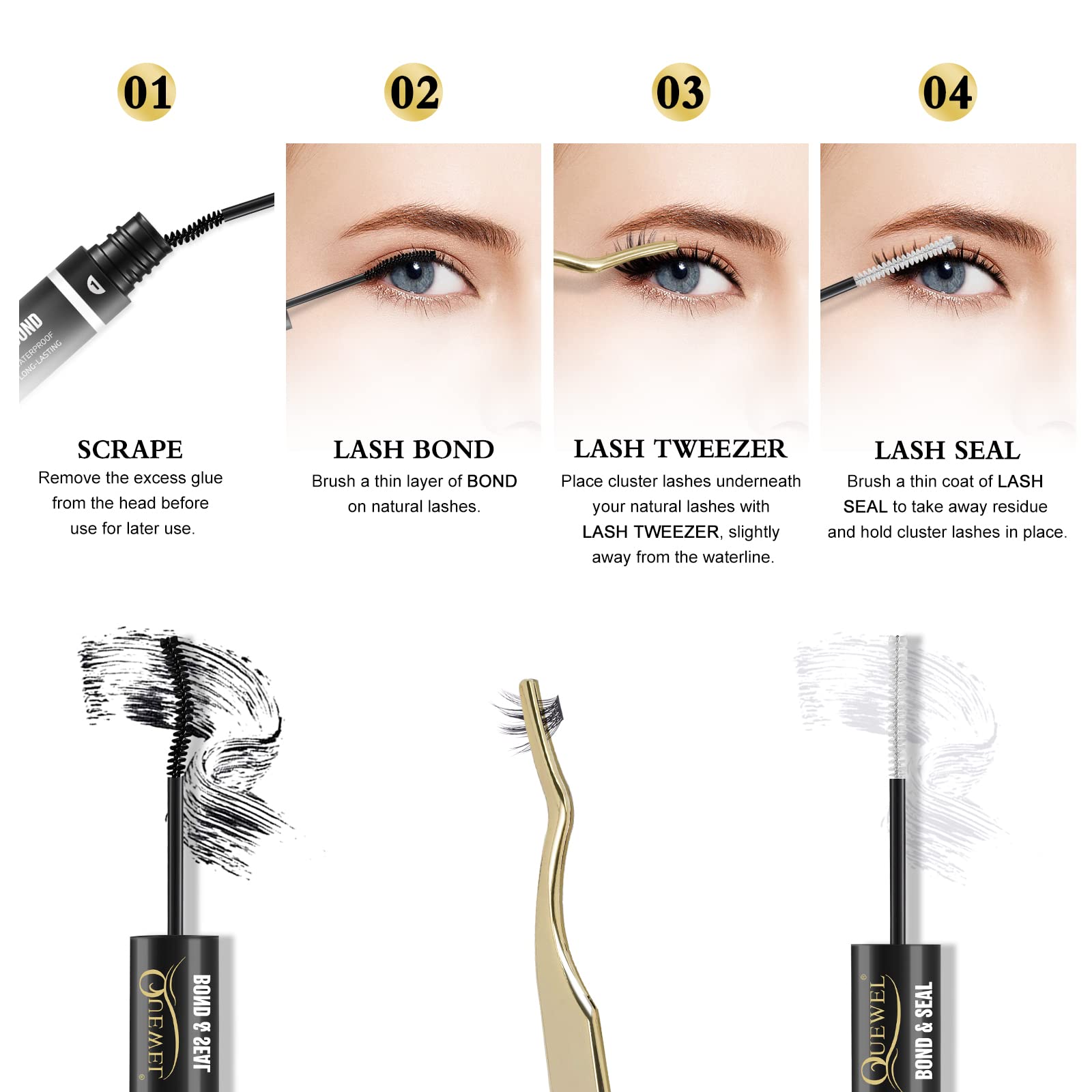 QUEWEL ideal for cluster lashes, strips, and mixed sets.