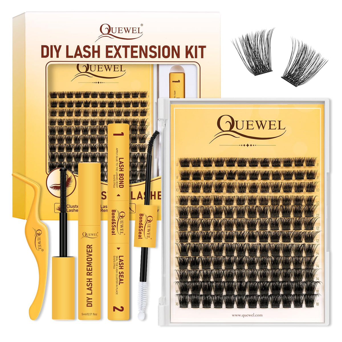 QUEWEL DIY lash extension kit box showing complete set for at-home application