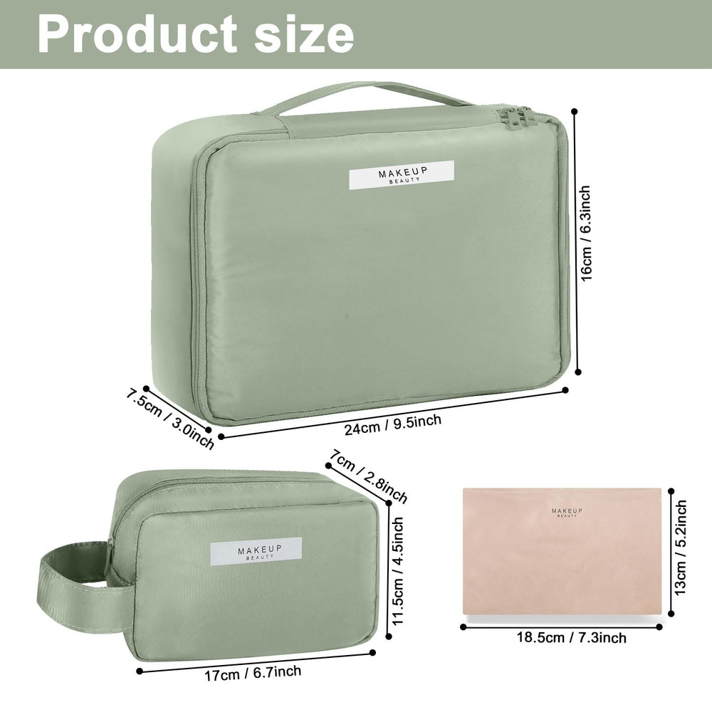Queboom green makeup bag interior — padded protection for delicate cosmetics.