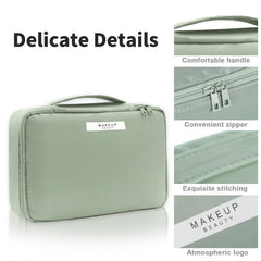 Queboom Travel Makeup Bag Green 3pcs — interior padding and waterproof lining for protection.
