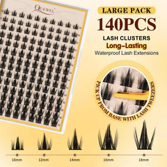 QUEWEL Manga-Lash Clusters 10-18mm provides mixed lengths for natural to dramatic eyelash effects