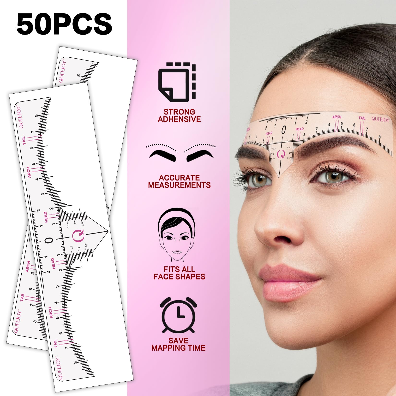 QUEEJOY eyebrow ruler stencil kit provides accurate brow measurements for symmetry