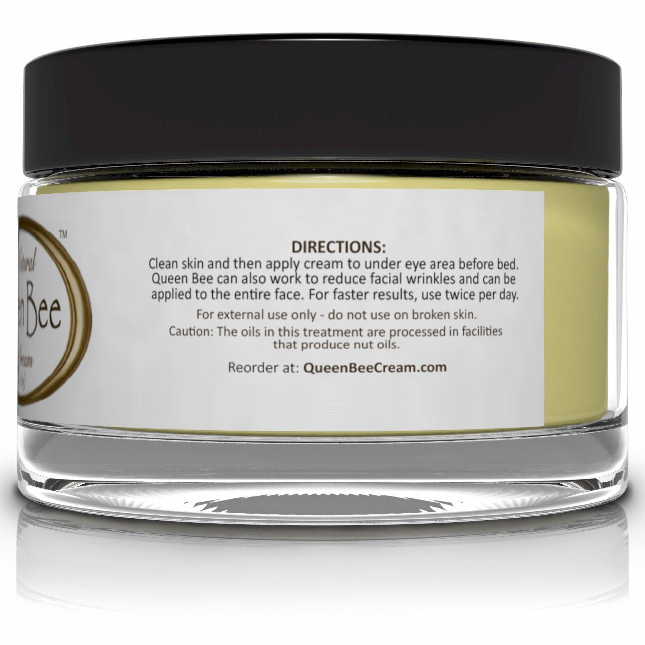 Queen Bee Eye Cream application on delicate under-eye area for soothing, non-irritating care