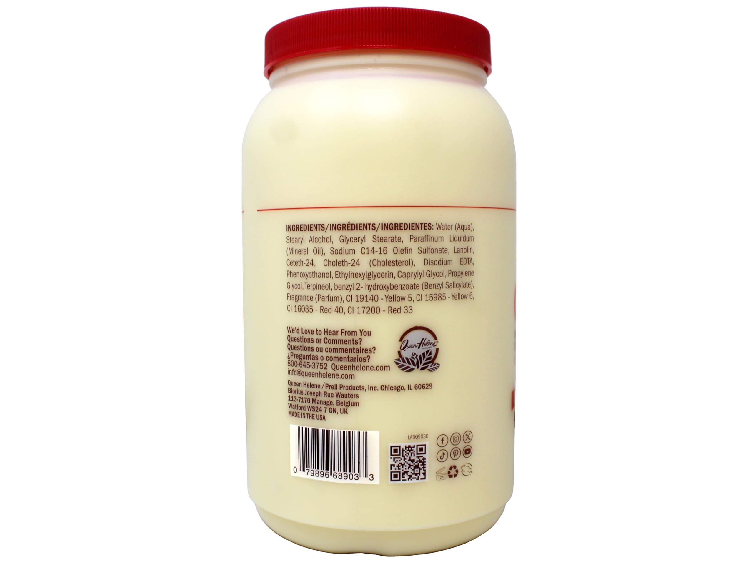 Queen Helene Cholesterol Hair Conditioning Cream label close-up showing nourishing blend.
