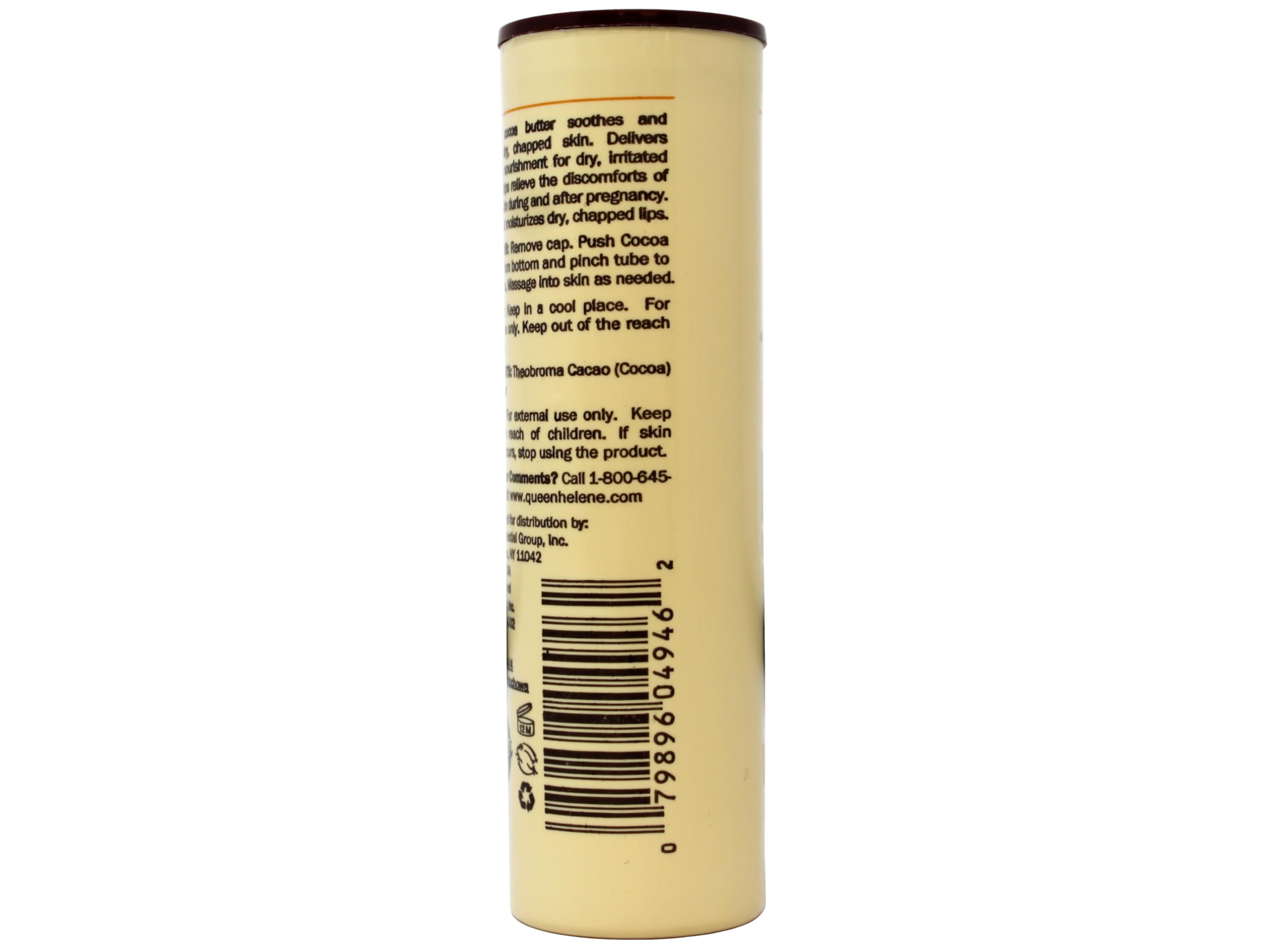 Queen Helene Cocoa Butter Stick lip application demonstrates soothing lip care in a travel-friendly tube.