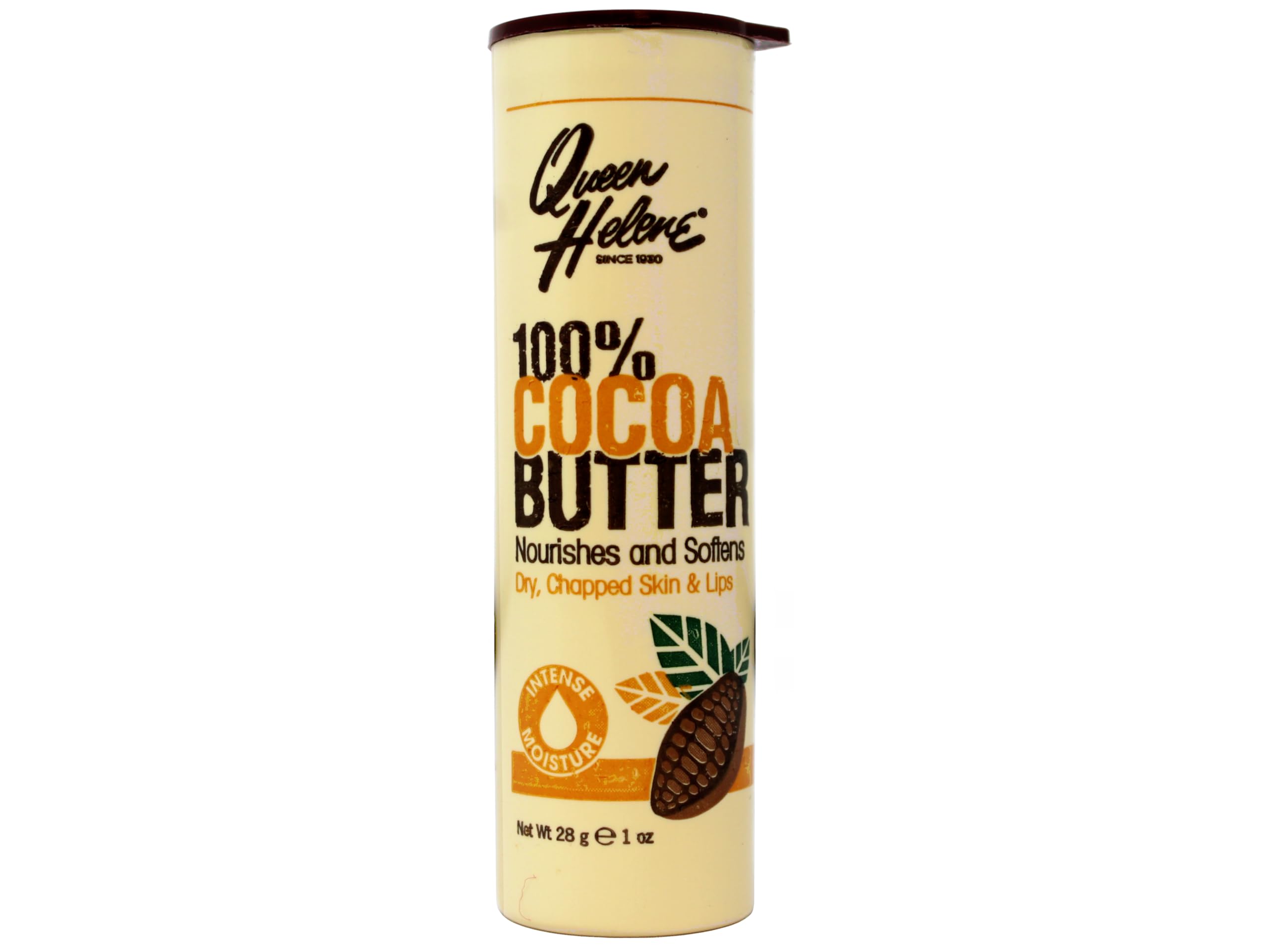 Queen Helene Cocoa Butter Stick unwrapped close-up showing pure nourishment with no additives.