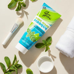 Queen Helene Mint Julep Masque bottle label view promotes oil reduction for clearer skin.