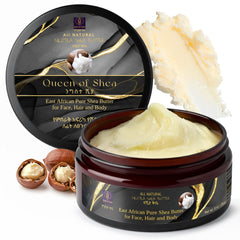 Queen of Shea African shea butter bottle pour for easy application and hydration.