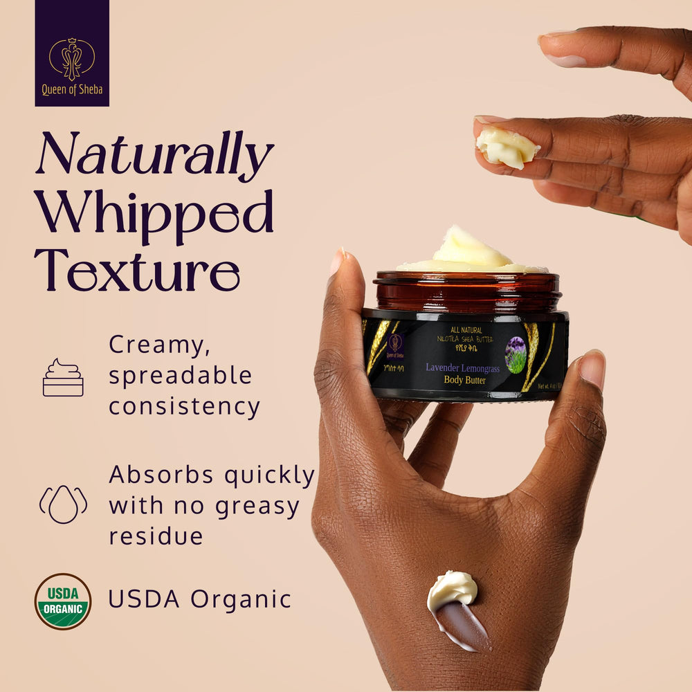 Queen of Shea USDA Organic label on pure shea butter packaging