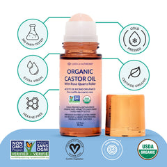 QUEEN OF THE THRONES Organic Castor Oil Bottle highlighting hexane-free purity