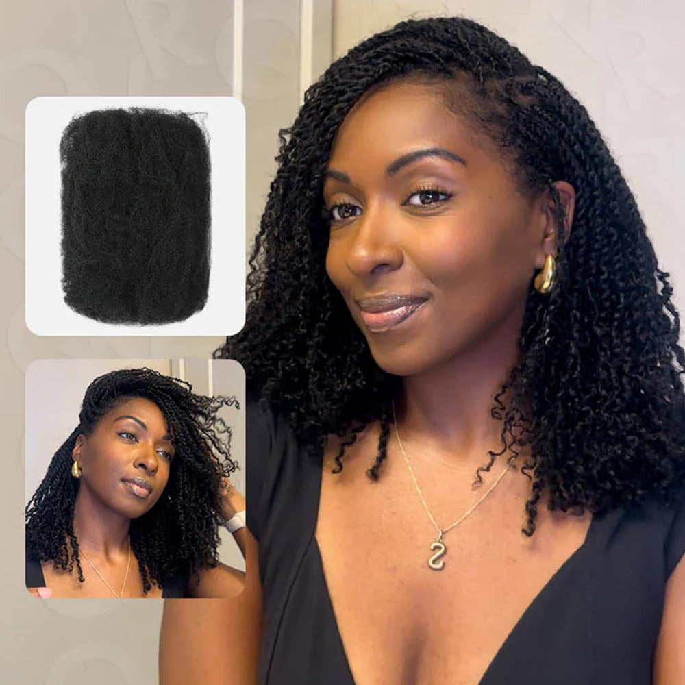 Queen Virgin Remy QVR Afro Kinky Bulk Hair 12in natural black blends with your hair.