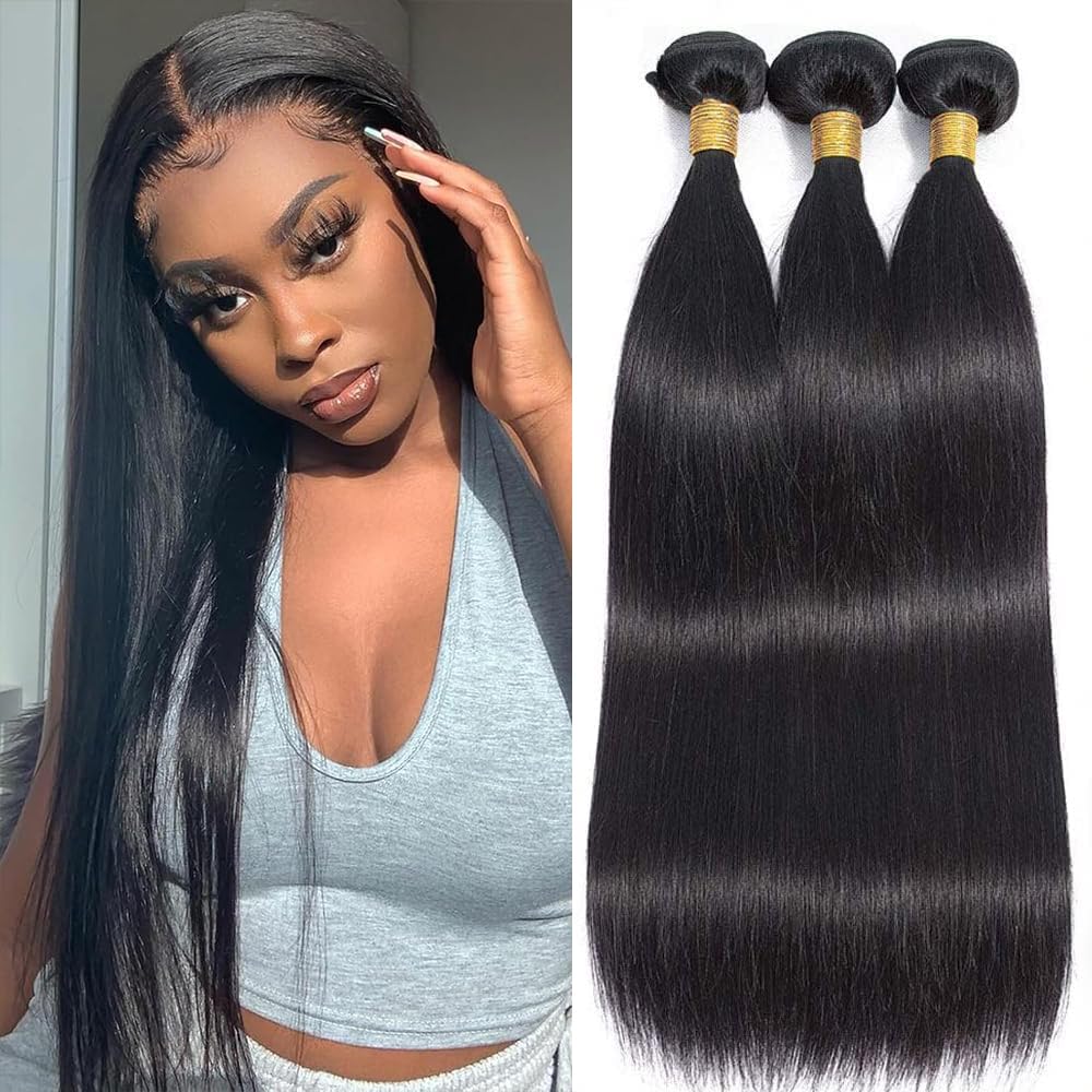 Queenset Straight Bundles 12inch weft close-up shows thick double wefts for fullness