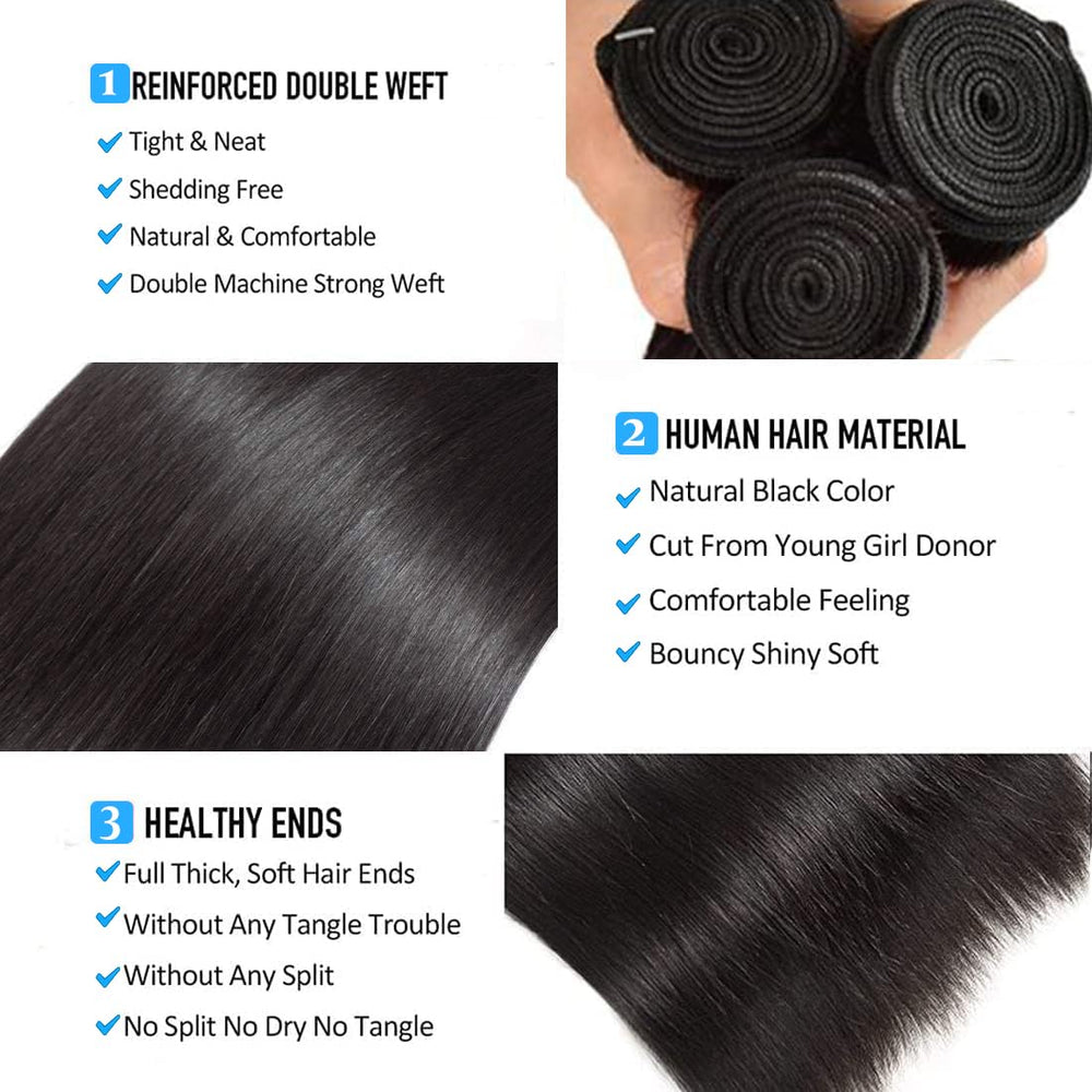 Queenset Straight Bundles 16inch weft view demonstrates natural length and even ends